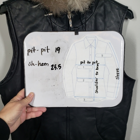 Damselle New York Leather Vest Black Faux Fur Trim Hooded Sleeveless Size Small - Picture 12 of 12